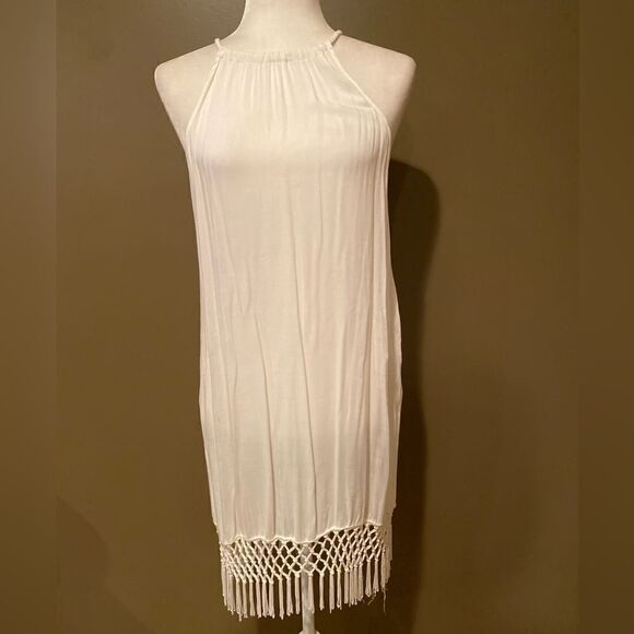 Mud Pie Swimsuit Coverup Size Small Fringe Bottom Tie Neck - Picture 2 of 10